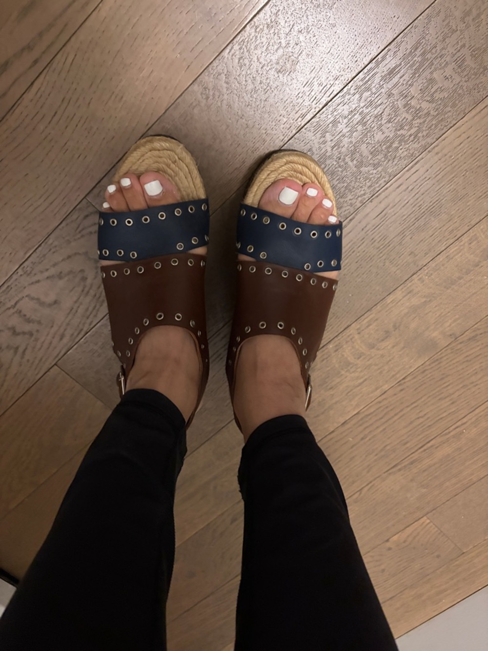 Thakoon Addition Brown and Navy Studded Espadrille Wedge Sandals